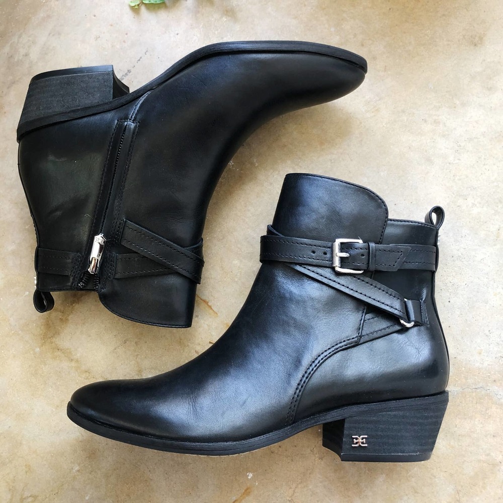 SAM EDELMAN Women's Polina Leather Ankle Boots Black 7